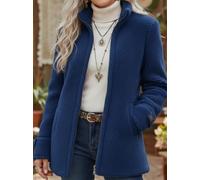 Chaqueta de poliéster con cremallera frontal para mujer, manga larga | Diseño de color sólido, cobertura de manga larga, estilo casual diario, esencial para otoño e invierno