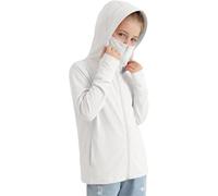 Chaqueta de protección solar UPF 50+ para niñas, de secado rápido, con capucha, con agujero para el pulgar, correr, senderismo, deportes, blanco, 12-15 Years