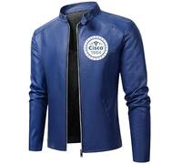 Chaqueta de PU Cuero Genuino para Hombre Cis-o Bordado Estilo Moto Casual - Chaqueta de Biker para Spring Autumn, azul, XXL