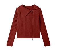 Chaqueta de punto acanalada corta con cuello de solapa y cremallera para mu | Abrigo Clasico Mujer Nieve Fiesta Agujas Entallado Marcas La Plumífero Borreguito Clasica Italiano Crema
