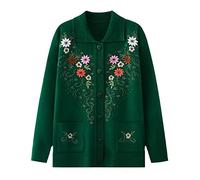 Chaqueta de punto bordado de las mujeres Chaqueta suéter delgado de un solo pecho, Solapa Verde, 3X-Large