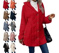 Chaqueta de punto cálido con capucha para mujer, de manga larga, cálida, para otoño e invierno, chaqueta casual de capas, rosso, L