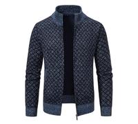 Chaqueta de punto con forro polar para hombre, cárdigan de punto con cremallera completa, suéter de punto grueso, cuello alto, manga larga, abrigo de otoño e invierno, cálido, color sólido, ropa