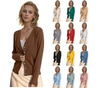 Chaqueta de punto corta para mujer, cuello en V, tira de botones, parte frontal abierta, elegante, informal, chaqueta de hombro