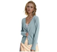 Chaqueta de punto corta para mujer, cuello en V, tira de botones, parte frontal abierta, elegante, informal, chaqueta de hombro