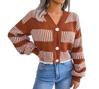 Chaqueta de punto de gran tamaño para mujer, diseño a rayas, de punto fino, chaqueta holgada, chaqueta de entretiempo, chaqueta cálida para el tiempo libre, corte ajustado, chaqueta informal de