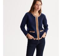 Chaqueta de punto fino con cuello redondo y cremallera Mujer Talla 42/44. Color Azul