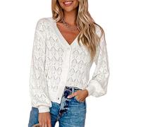 Chaqueta De Punto Mujer Cárdigan De Mujer con Agujeros Y Flores Cárdigan Blanco De Crochet Cárdigan Elegante Corto Suéter Ligero De Crochet con Botones Y Agujeros Tops Blancos XXL
