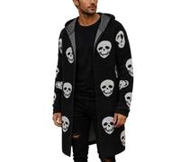 Chaqueta de Punto Mujer con Estampado de Calavera de Manga Larga Abierta Por Delante Cárdigan Borde Acanalado Abierto Al Frente Estampado de CorazóN Cálido Suéter