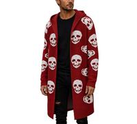 Chaqueta de Punto Mujer con Estampado de Calavera de Manga Larga Abierta Por Delante Cárdigan Borde Acanalado Abierto Al Frente Estampado de CorazóN Cálido Suéter