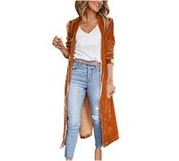 Chaqueta de punto mujer larga de terciopelo dorado cárdigan moda monocromo abrigo largo mangas abiertas abrigo de transición chaqueta de otoño con abertura para adolescentes niñas chaqueta de exterior