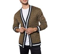 Chaqueta de punto para hombre, cárdigan jacquard, jersey de punto de manga larga, cuello en V, botón hacia abajo, bloque de color, abrigo de punto, chaqueta de punto informal, diseño trenzado