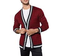 Chaqueta de punto para hombre, cárdigan jacquard, jersey de punto de manga larga, cuello en V, botón hacia abajo, bloque de color, abrigo de punto, chaqueta de punto informal, diseño trenzado