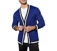 Chaqueta de punto para hombre, cárdigan jacquard, jersey de punto de manga larga, cuello en V, botón hacia abajo, bloque de color, abrigo de punto, chaqueta de punto informal, diseño trenzado