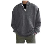 Chaqueta de punto para hombre de invierno cálida sin capucha, cremallera 1/4, ropa de calle, manga larga, abrigo de otoño, chaqueta deportiva, abrigo de entretiempo, cuello alto, camisa térmica, gris