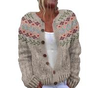 Chaqueta de punto para mujer blanca mullida, chaqueta de forro polar para mujer, fina, ligera, sin capucha, jersey de un solo pecho, cuello redondo, punto fino, estampado, chaqueta de ocio, suéter de