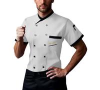 Chaqueta de punto para mujer, hombre, catering, chef, ropa de trabajo, ropa de cocinero, manga corta, chaqueta de punto, Blanco, L