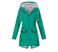 Chaqueta de senderismo para mujer, impermeable, cortavientos, larga, fina, plegable, poncho de lluvia, chaqueta de entretiempo ligera, forrada con rayas, chaqueta para exteriores con cordón, chaqueta