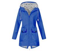 Chaqueta de senderismo para mujer, impermeable, cortavientos, larga, fina, plegable, poncho de lluvia, chaqueta de entretiempo ligera, forrada con rayas, chaqueta para exteriores con cordón, chaqueta
