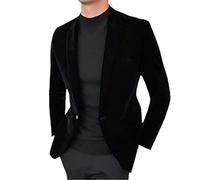 Chaqueta de terciopelo para hombre, estilo casual, chaqueta de hombre, boda, novio, cantante, traje delgado, blazer formal, vestido de noche, Negro, L
