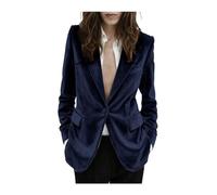 Chaqueta de terciopelo para mujer, de corte ajustado, chaqueta de traje de un botón, chaqueta cálida para invierno, boda, baile de fin de año, blazer cálido para mujer, azul marino, L