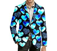 Chaqueta de traje blazer para hombre de terciopelo con diseño de amor brillante sobre fondo galáctico, estilo casual y colorido para San Valentín, fiestas, atuendo romántico y chic, Azul Cielo63