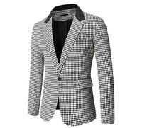 Chaqueta de traje casual para hombre con estampado de pata de gallo con manga larga y un botón, Negro , 3XL