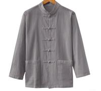 Chaqueta de traje chino Tang para hombre, uniforme tradicional de Kung Fu, Tai Chi, para cuello alto, manga larga, con botones, abrigo casual de color sólido, camisa de lino de algodón, uso diario