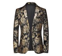 Chaqueta de traje de flores con 1 botón para hombre, casual, floral, para fiesta, graduación, traje de boda, dorado, L