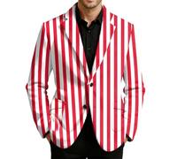 Chaqueta de traje de hombre a rayas roja y blanca para hombre, de pana, con cuello de solapa y bolsillos, estilo festivo retro para Carnavales, fiestas temáticas circo y veladas elegantes, Rojo4, S