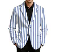 Chaqueta de traje de hombre a rayas roja y blanca para hombre, de pana, con cuello de solapa y bolsillos, estilo festivo retro para Carnavales, fiestas temáticas circo y veladas elegantes, Azul34, XXL