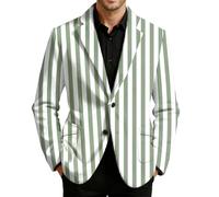 Chaqueta de traje de hombre a rayas roja y blanca para hombre, de pana, con cuello de solapa y bolsillos, estilo festivo retro para Carnavales, fiestas temáticas circo y veladas elegantes, Verde34