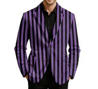 Chaqueta de traje de hombre a rayas roja y blanca para hombre, de pana, con cuello de solapa y bolsillos, estilo festivo retro para Carnavales, fiestas temáticas circo y veladas elegantes, Violet34