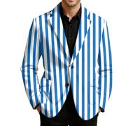 Chaqueta de traje de hombre a rayas roja y blanca para hombre, de pana, con cuello de solapa y bolsillos, estilo festivo retro para Carnavales, fiestas temáticas circo y veladas elegantes, Azul 14