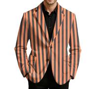 Chaqueta de traje de hombre a rayas roja y blanca para hombre, de pana, con cuello de solapa y bolsillos, estilo festivo retro para Carnavales, fiestas temáticas circo y veladas elegantes, Naranja14