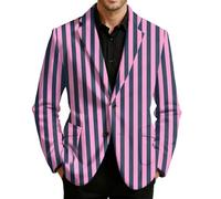 Chaqueta de traje de hombre a rayas roja y blanca para hombre, de pana, con cuello de solapa y bolsillos, estilo festivo retro para Carnavales, fiestas temáticas circo y veladas elegantes, Violeta 24
