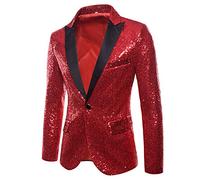 Chaqueta de traje de lentejuelas brillantes para hombre, chaqueta de vestir ajustada, traje de un botón, esmoquin para fiesta, boda, banquete, baile de graduación, Red#1, L
