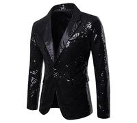 Chaqueta de traje de lentejuelas para hombre para escenario y moderación, 01 negro, XXL