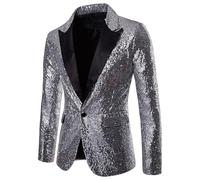 Chaqueta de traje de lentejuelas para hombre para escenario y moderación, 01 plata, XL