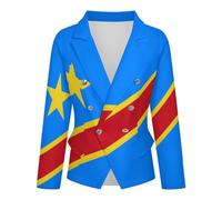 Chaqueta De Traje De Manga Larga para Mujer, Elegante Chaqueta De Traje De Negocios para Oficina, con Estampado De La Bandera De La República Democrática del Congo, Talla XL