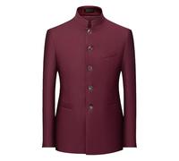 Chaqueta de traje de pecho único con cuello para los hombres hombres chinos cuello Blazer Chaquetas de Túnica china, rojo intenso, XXXL