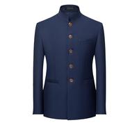 Chaqueta de traje de pecho único con cuello para los hombres hombres chinos cuello Blazer Chaquetas de Túnica china, azul real, L
