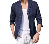 Chaqueta de Traje Informal de Lino for Hombre, Top Sencillo de Lino de algodón Delgado Transpirable refrescante de Color sólido de Verano (Color : Navy Blue, Size : 2X-Large)