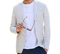 Chaqueta de Traje Informal de Lino for Hombre, Top Sencillo de Lino de algodón Delgado Transpirable refrescante de Color sólido de Verano (Color : White, Size : L)