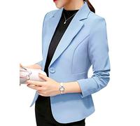 Chaqueta de Traje,Mujeres Color Sólido Corto Oficina Carrera Blazers Azul Claro M