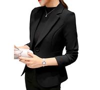 Chaqueta de Traje,Mujeres Color Sólido Corto Oficina Carrera Blazers Negro L
