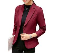 Chaqueta de Traje,Mujeres Color Sólido Corto Oficina Carrera Blazers Vino Rojo XL