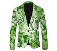 Chaqueta de traje para hombre del Día de San Patricio Vintage con estampado de solapa, chaqueta de traje con bolsillos verde trébol patrón festivo fiesta disfraz para carnaval y noches temáticas, #004