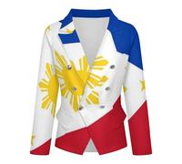 Chaqueta De Traje para Mujer con Estampado De La Bandera De Filipinas, Solapa con Muesca, Un Botón, Largo Estándar, Manga Larga, Blazer Formal para Oficina, Negocios E Informal, Talla XL