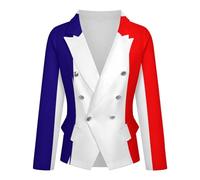 Chaqueta De Traje para Mujer con Estampado De La Bandera De Francia, Solapa con Muesca, Un Botón, Largo Estándar, Manga Larga, Ideal para Negocios, Trabajo Formal E Informal, Talla 5XL